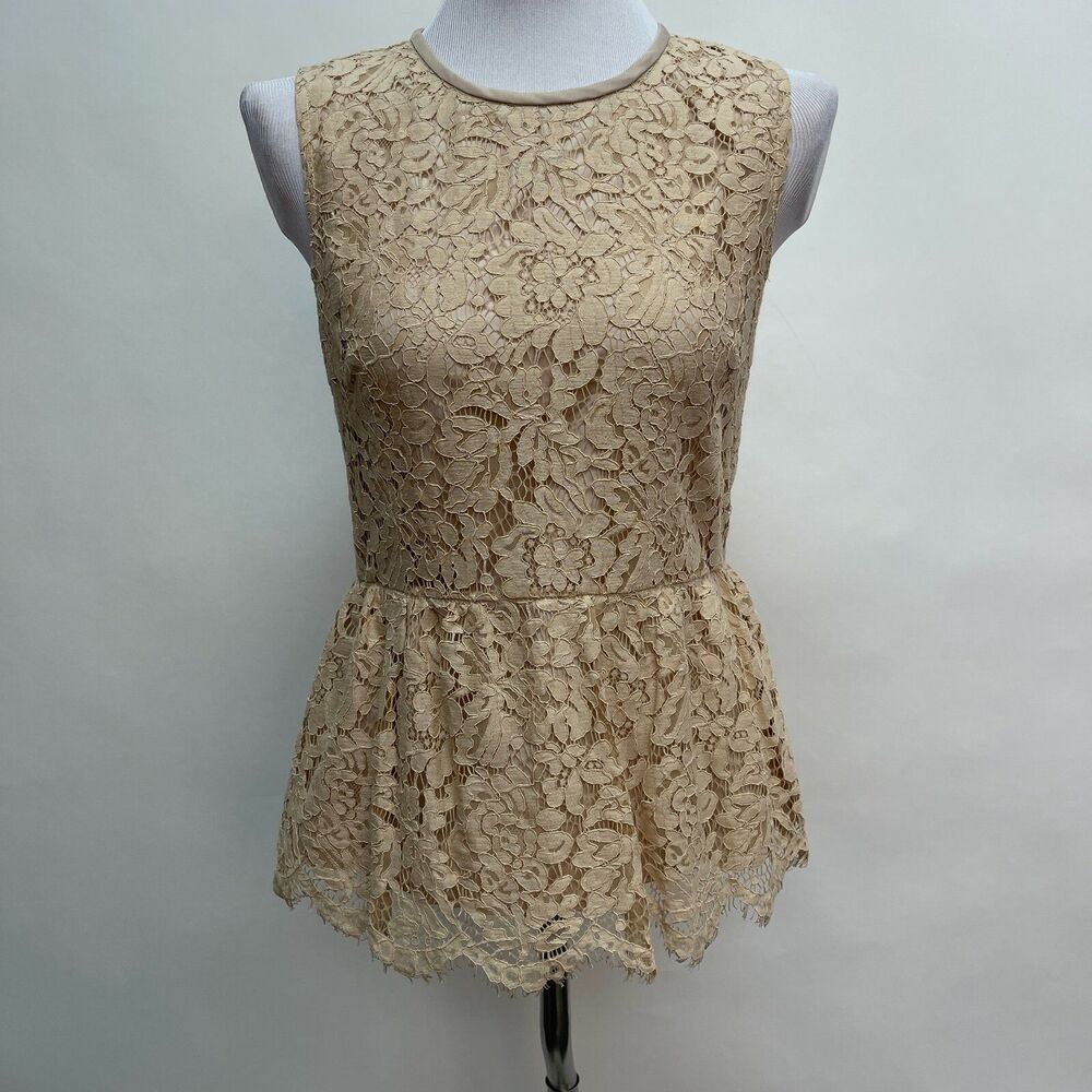 Catherine Malandrino Women's Top Small Beige Sleeveless Floral Lace NWT‎